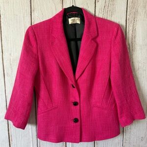 Precis Petite Hot Pink Tweed 3/4 Sleeve Blazer Jacket Size 8P